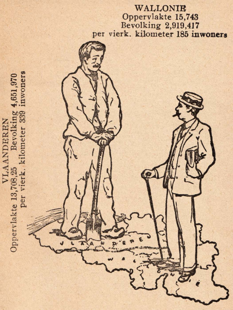 Tekening uit de activistische brochure Waarom? Daarom! Van Claudius Severus, 1918. (ADVN, VBRA49)