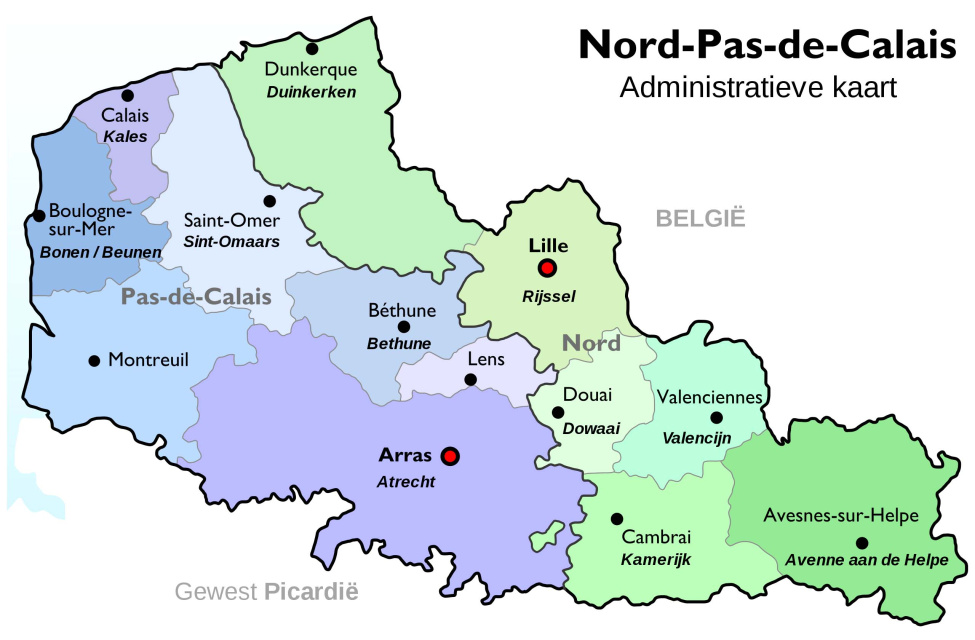 De taalgrens tussen het Nederlandse en het Franse taalgebied situeert zich vandaag in het noorden van Frankrijk. In Frans-Vlaanderen (ongeveer tussen Duinkerke en Hazebroek) wordt naast de Franse cultuurtaal nog een Vlaams dialect gebruikt. (Wikimedia Commons)