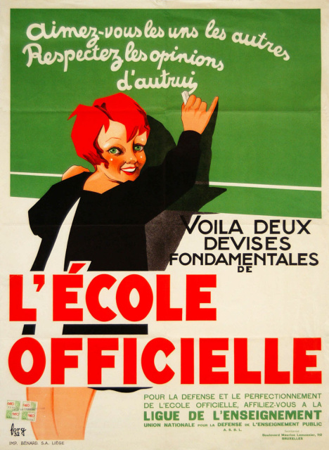 Affiche van Ligue de l'Enseignement naar aanleiding van een campagne voor het officieel onderwijs, jaren 1950. (Liberas)