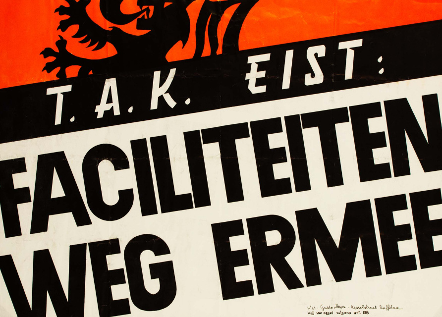 Verzet van het het Taal Aktie Komitee (TAK) tegen faciliteiten voor Franstaligen in Vlaamse randgemeenten rond Brussel, 1974. Foto Studio Dann. (ADVN, VAFA1343)