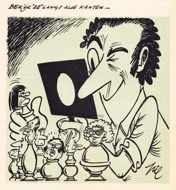 Tekening van Pil (Joe Meulepas) voor het ledenblad van het Davidsfonds (DF Mededelingen) naar aanleiding van de parlementsverkiezingen van 1978. (ADVN, VY137)