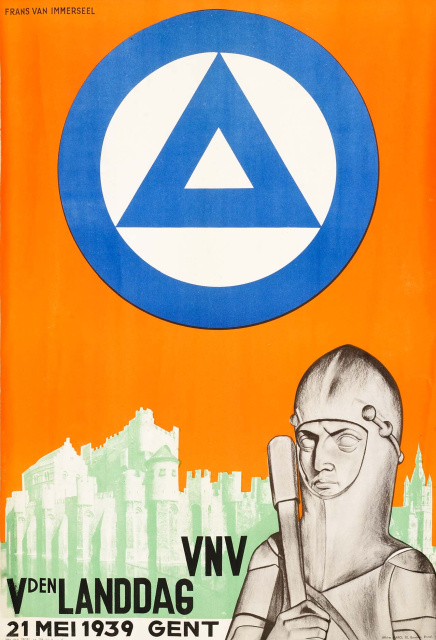Affiche naar aanleiding van de vijfde Landdag van het Vlaamsch Nationaal Verbond (VNV) in Gent, 21 mei 1939. Ontwerp Frans van Immerseel. (ADVN, VAFA2662)
