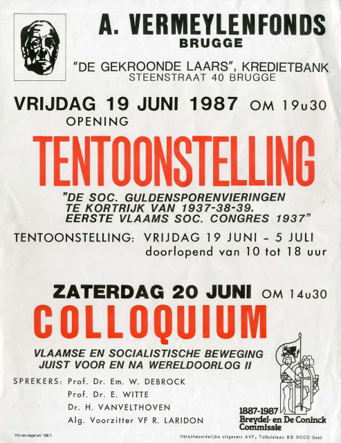 Affiche van het August Vermeylenfonds naar aanleiding van een tentoonstelling en colloquium over de Vlaamse socialistische beweging, 19 juni 1987. (Amsab-ISG, af003045)