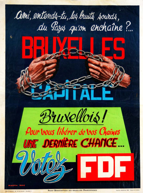 Verkiezingsaffiche van het Front démocratique des francophones (FDF) voor de parlementsverkiezingen van 1965. (Liberas)