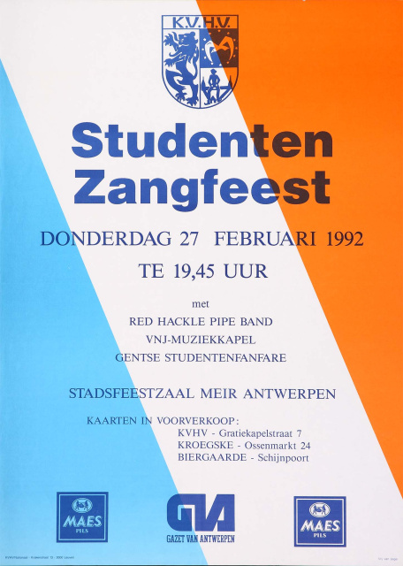 Affiche van het KVHV-Antwerpen naar aanleiding van het Studenten Zangfeest, 1992. (ADVN, VAFB194)
