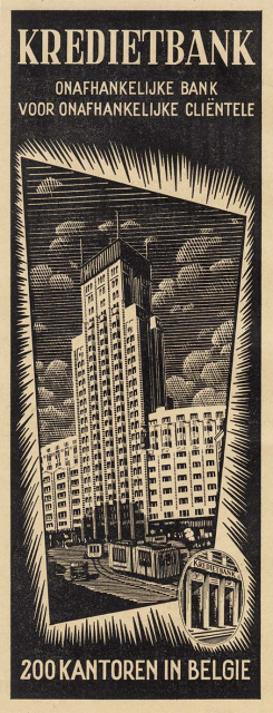 Reclame voor de Kredietbank uit de jaren 1950. De iconische Boerentoren was van 1935 tot 2020 het hoofdkantoor van de bank. (ADVN, VY1633)