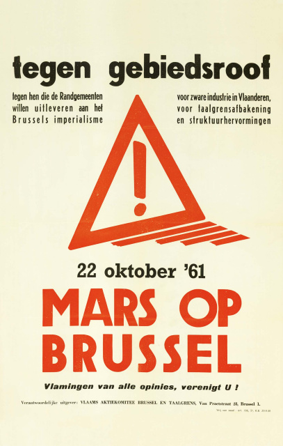 Affiche roept op tot een Mars op Brussel, 22 oktober 1961. (ADVN)