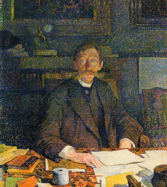 Emile Verhaeren in zijn werkkamer, 1892. Olieverf op doek door Théo van Rysselberghe.