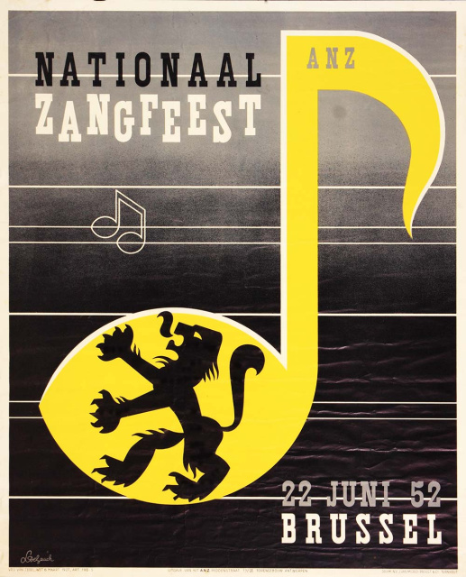 Affiche van het 15de Vlaams Nationaal Zangfeest, Brussel, 22 juni 1952. (ADVN, VAFB467)