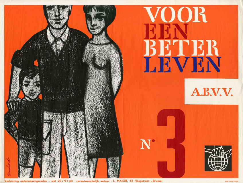 Affiche van het ABVV naar aanleiding van de sociale verkiezingen in 1963. Ontwerp Salomon Grunhard. (Amsab-ISG, af000780)