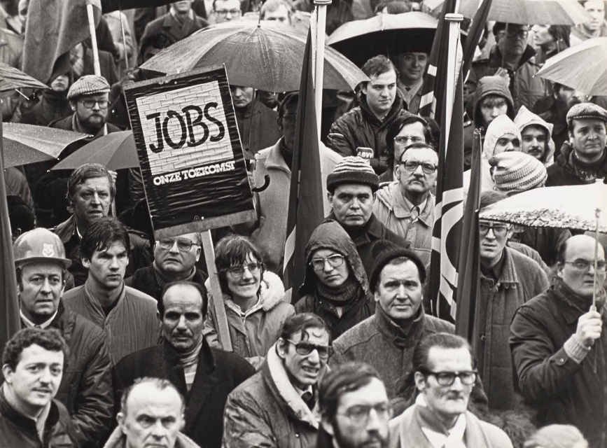Vakbondsbetoging van het ACV in Brussel tegen de werkloosheid en voor een betere werkverdeling, 1983. Foto Studio Dann. (ADVN, VFB2107/11)