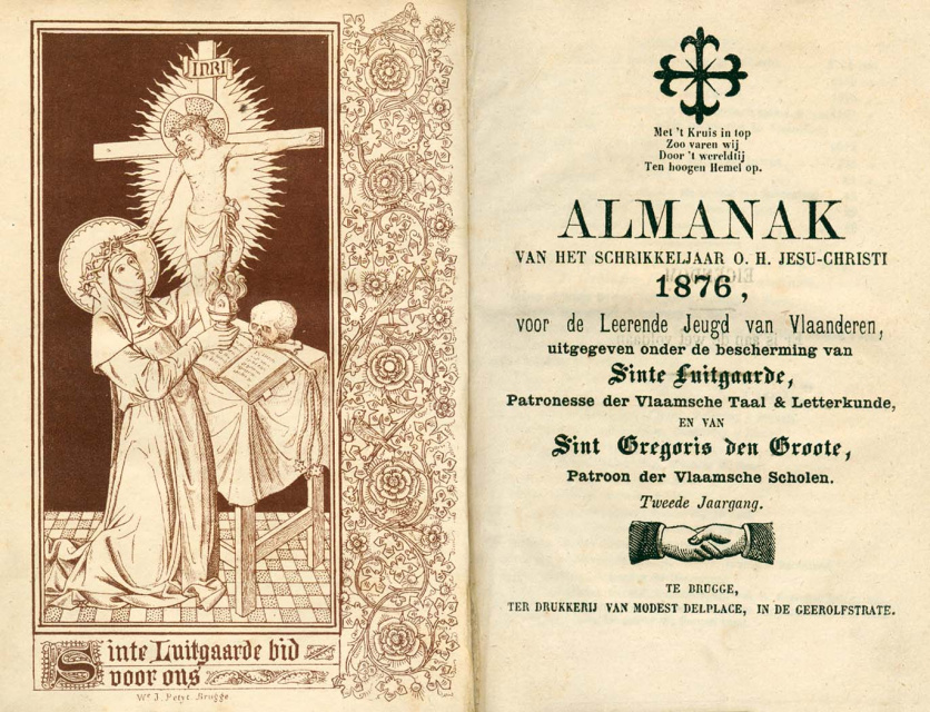 Titelpagina van de Almanak voor de Leerende Jeugd van Vlaanderen, 1874. (ADVN, VA464)