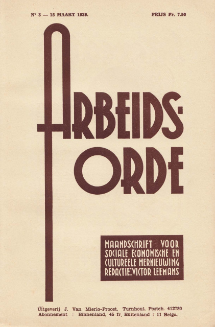Omslag van Arbeidsorde, jg. 2, 1939, nr. 3. (ADVN, VY293)