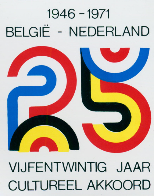 Zelfklever naar aanleiding van 25 jaar Belgisch-Nederlands Cultureel Verdrag, 1971. (ADVN, VPPA631)