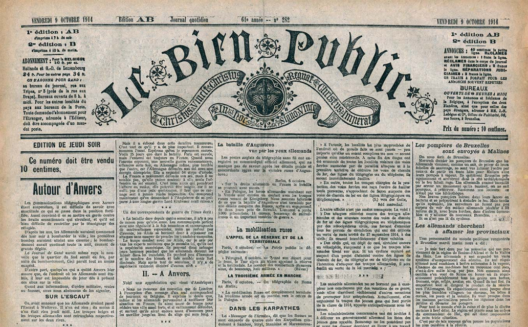 Voorblad van Le Bien Public, jg. 61, 9 oktober 1914, nr. 282. (ADVN, VY900205)
