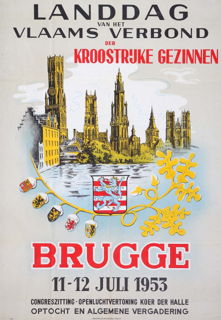 Affiche ter promotie van de landdag van het Vlaams Verbond der Kroostrijke Gezinnen in Brugge, 11-12 juli 1953. (ADVN, VAFB120)