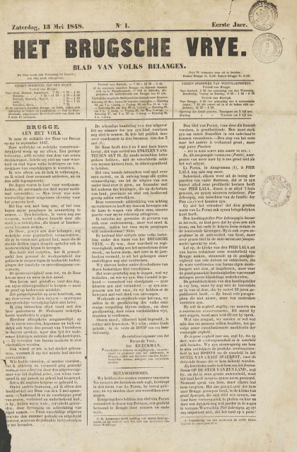 Omslag van Het Brugsche Vrye, jg. 1, 1848, nr. 1. (Openbare Bibliotheek Brugge)