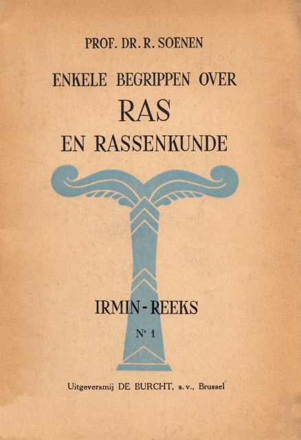 Omslag van Enkele begrippen over ras en rassenkunde (1943), van Roger Soenen, uitgegeven bij De Burcht. (ADVN, VB1174)