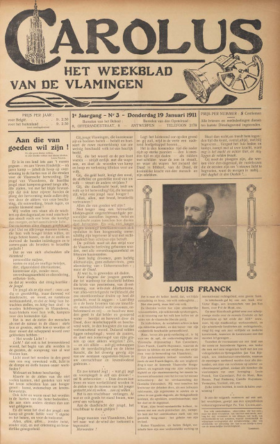 Omslag van Carolus, jg. 1, 1911, nr. 3. (Universiteitsbibliotheek Gent)