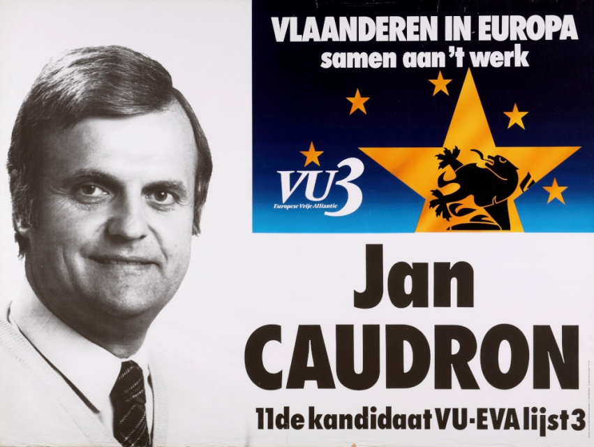 Verkiezingsaffiche van Jan Caudron, voor de Europese verkiezingen van 17 juni 1984. (ADVN, VAFB23)
