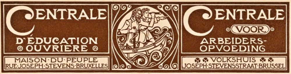 Titelhoofd van het Mededeelingsblad voor de Centrale voor Arbeidersopvoeding in Brussel, getekend door de Nederlandse kunstenaar Richard N. Roland Holst, s.d. (Wikimedia Commons)