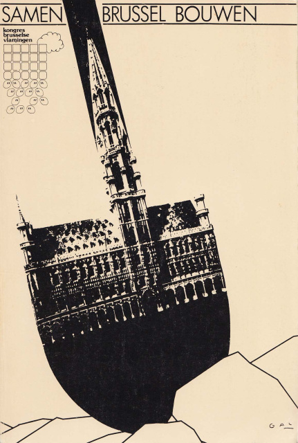 Samen Brussel bouwen (1981), verslagboek van het tweede Congres van de Brusselse Vlamingen in 1980. Omslagontwerp GAL. (ADVN)