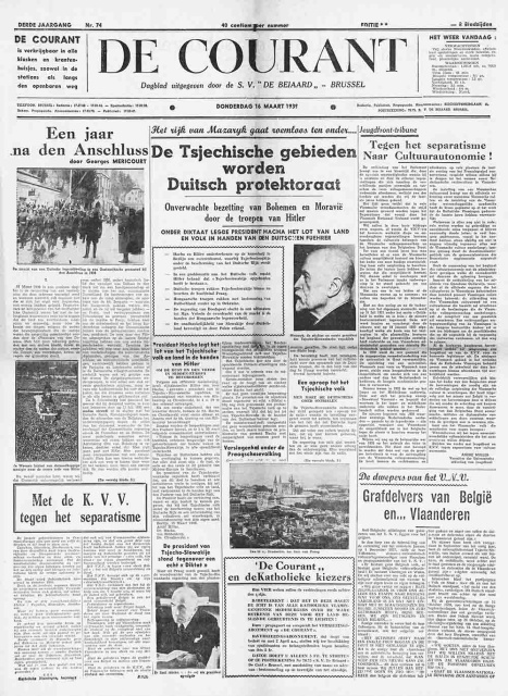 Voorpagina van De Courant, jg. 3, 1939, nr. 74. (ADVN)