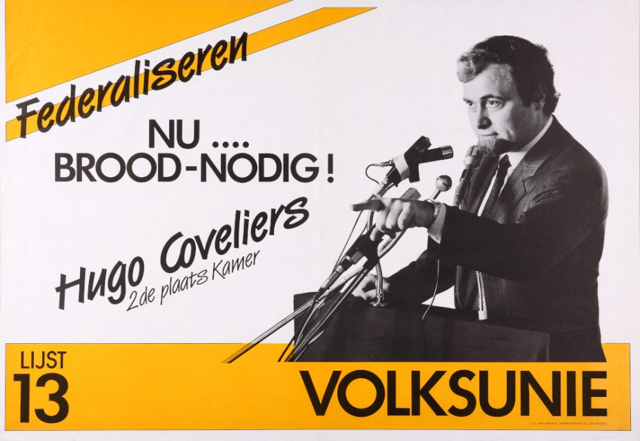 Verkiezingsaffiche van Hugo Coveliers voor de parlementsverkiezingen van 13 december 1987. (ADVN, VAFB26)