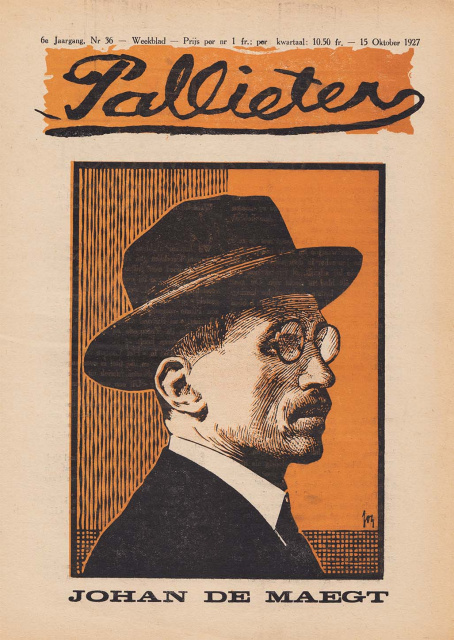 Johan de Maegt op de omslag van Pallieter, 15 oktober 1927. Tekening Jos de Swerts. (ADVN, VY400)