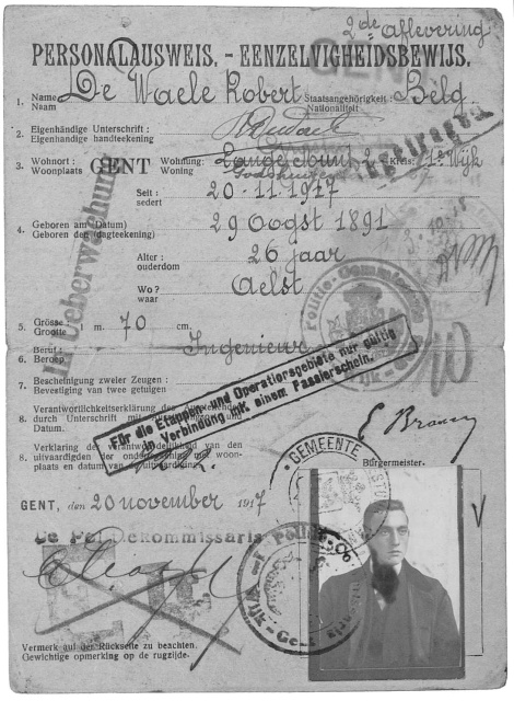 Personal-Ausweis van Robert de Waele, s.d. (Rijksarchief Brussel (RABA), Krijgshof, dossiers 1915-1954, doos 155B, dossier 700)