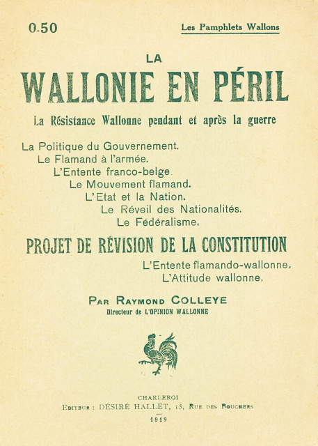 Brochure van Raymond Colleye [pseudoniem], La Wallonie en péril, 1919. (ADVN, VW91)