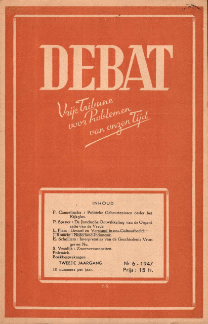 Omslag van Debat, jg. 2, 1947, nr. 6. (ADVN, VY1119)
