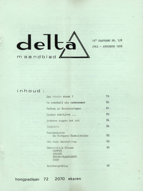 Omslag van het blad Delta, jg. 12, juli-augustus 1976, nr. 7-8.
