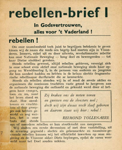 Voorpagina van Rebellen-brief, nr. 1. (ADVN, VBRA117)