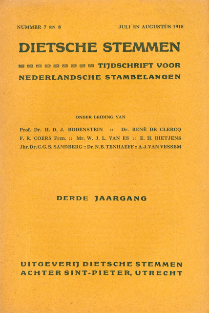Omslag van Dietsche Stemmen, jg. 3, juli-augustus 1918, nr. 7 en 8. (ADVN, VY273)