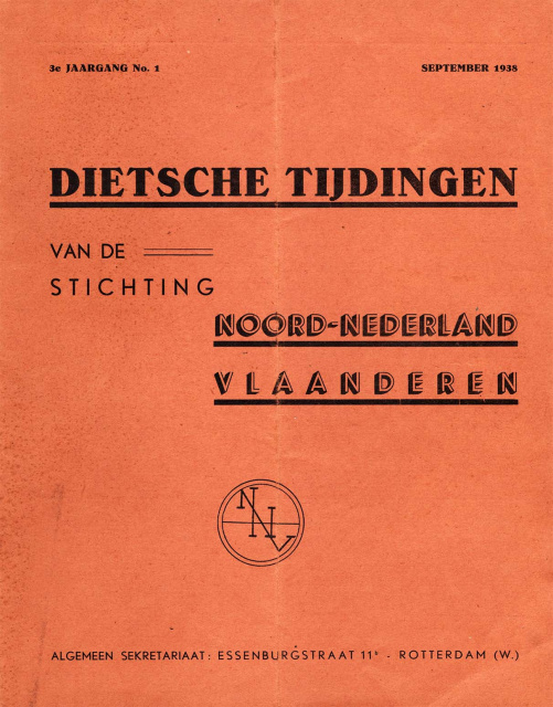 Omslag van Dietsche Tijdingen, jg. 3, september 1938, nr. 1. (ADVN, VY1434)