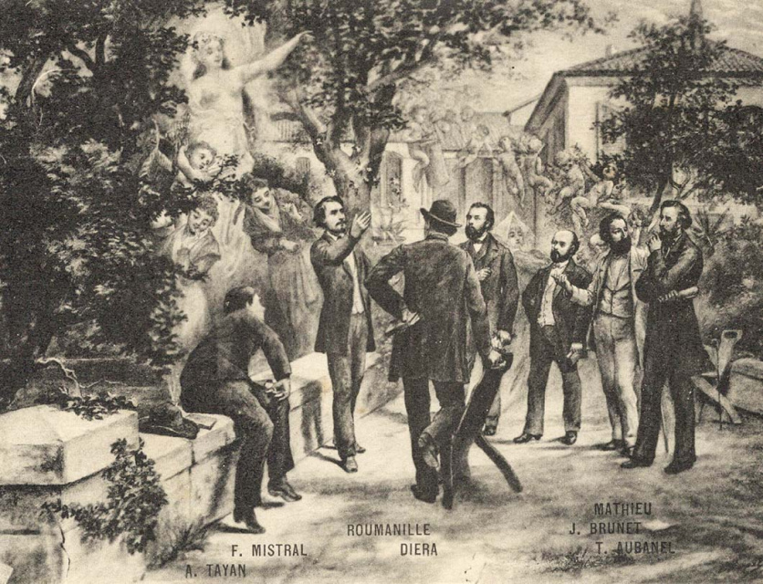 De 7 oprichters van het literair genootschap Felibrige, 11 mei 1854.