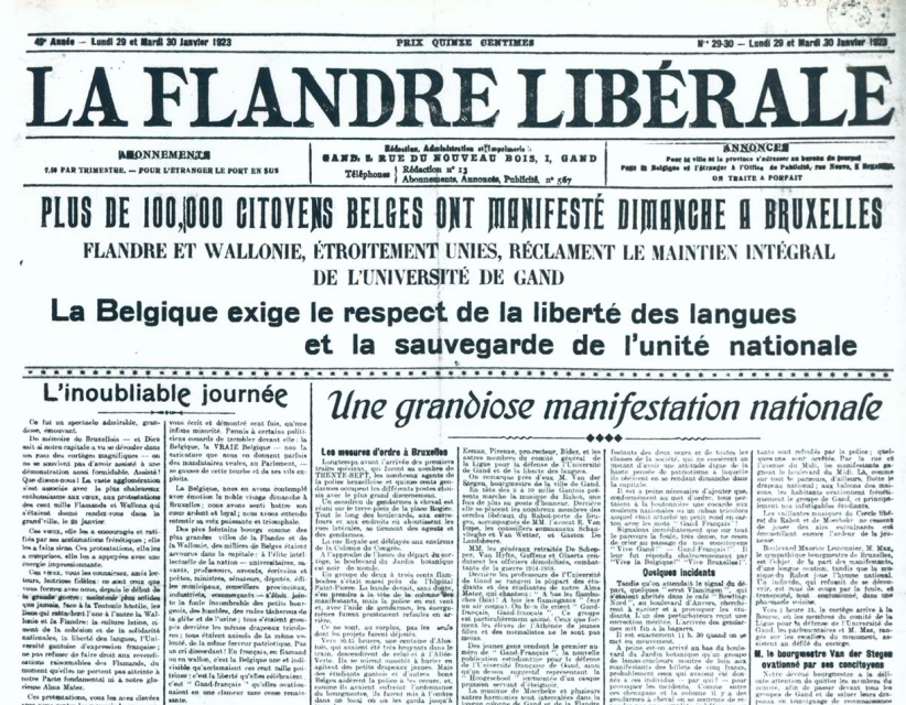 Voorpagina van La Flandre Libérale, 29 en 30 januari 1923. (ADVN, VFB706)