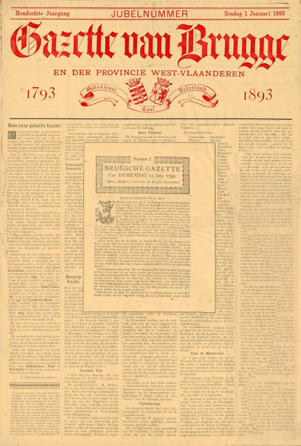 Jubelnummer van De Gazette van Brugge naar aanleiding van het 100-jarige bestaan van de krant, 1 januari 1893. (Openbare Bibliotheek Brugge)