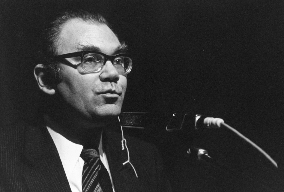 Mark Grammens tijdens zijn toespraak bij de uitreiking van de Orde van de Vlaamse Leeuw, 1978. (ADVN, VFB853)