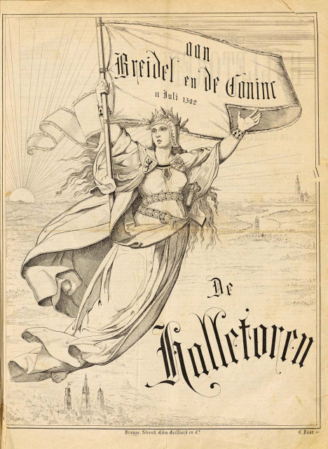 ‘De Maagd van Vlaanderen' op de omslag van De Halletoren, 30 augustus 1874. (Stadsarchief Brugge)
