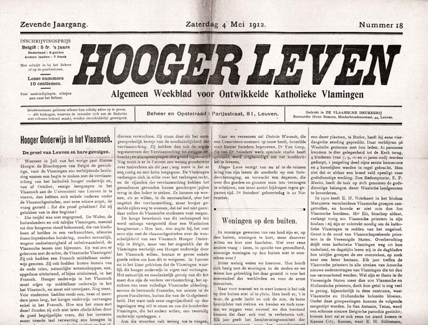 Voorpagina van Hooger Leven, jg. 7, 4 mei 1912, nr. 18. (ADVN, VY900273)