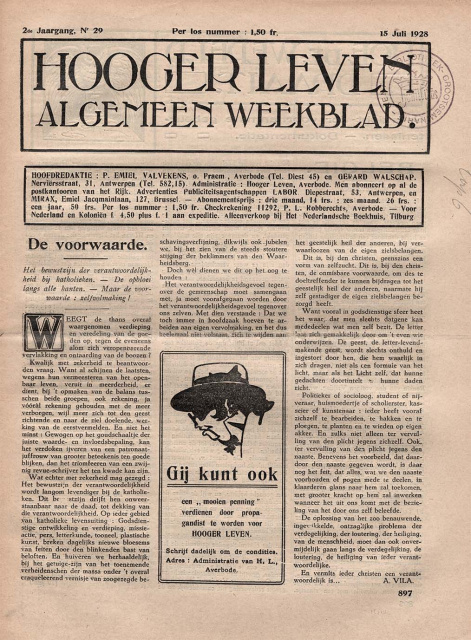 Omslag van Hooger Leven, jg. 2, 15 juli 1928, nr. 29. (ADVN, VY582)