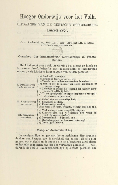 Lezing over kinderziekten in het kader van Hooger Onderwijs voor het Volk, 1906. (Universiteitsbibliotheek Gent)