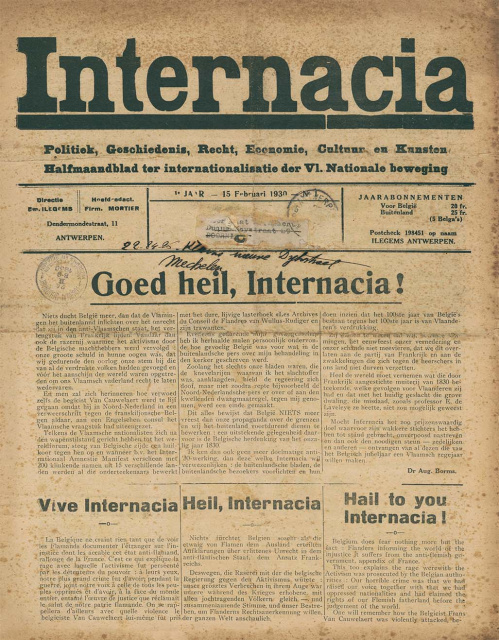 Voorpagina van het eerste nummer van het blad Internacia, 15 februari 1930. (ADVN, VY9208)