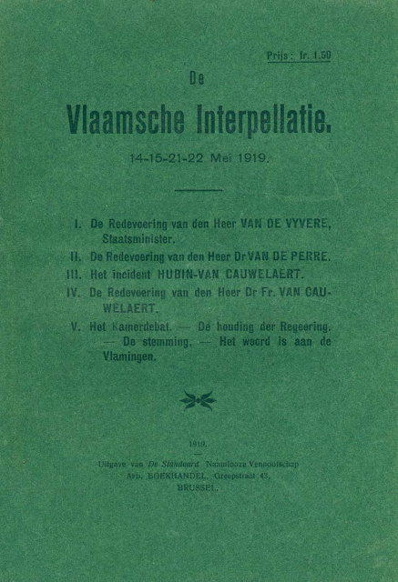 Omslag van De Vlaamsche Interpellatie, 1919. (ADVN, VB381)