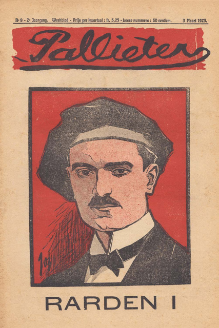 Gerard Iserbyt of "Rarden" wordt gehuldigd door Pallieter in 1923, naar aanleiding van het 35-jarige bestaan van het tijdschrift Ons Leven. (ADVN, VY400)