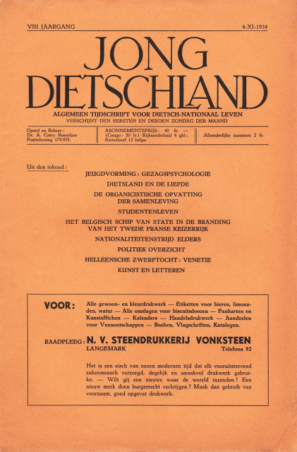 Omslag van Jong Dietschland, jg. 8, 4 november 1934. (ADVN, VY354)