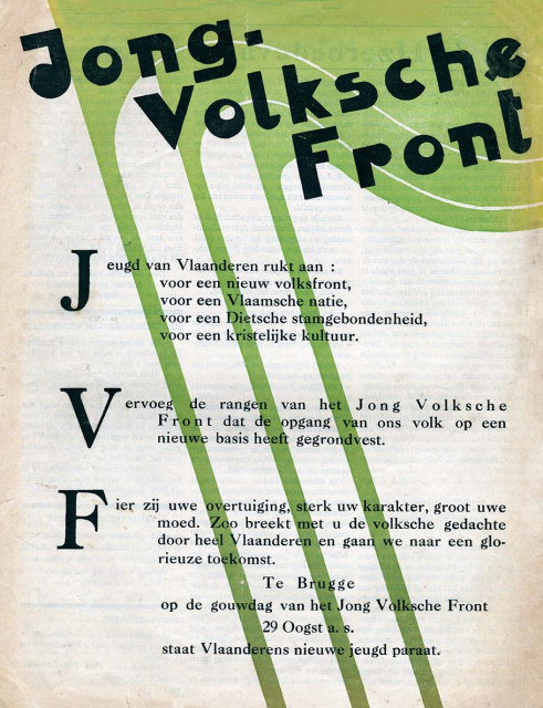 Voorpagina van Jong Volksche Front, jg. 1, 1934/1935, het orgaan van het Jong Volksche Front. (ADVN, VY272)