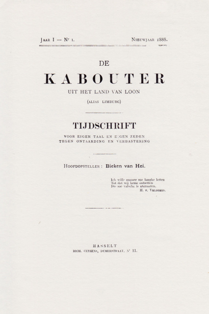 Omslag van De Kabouter uit het Land van Loon, jg. 1, 1888, nr. 1. (ADVN)